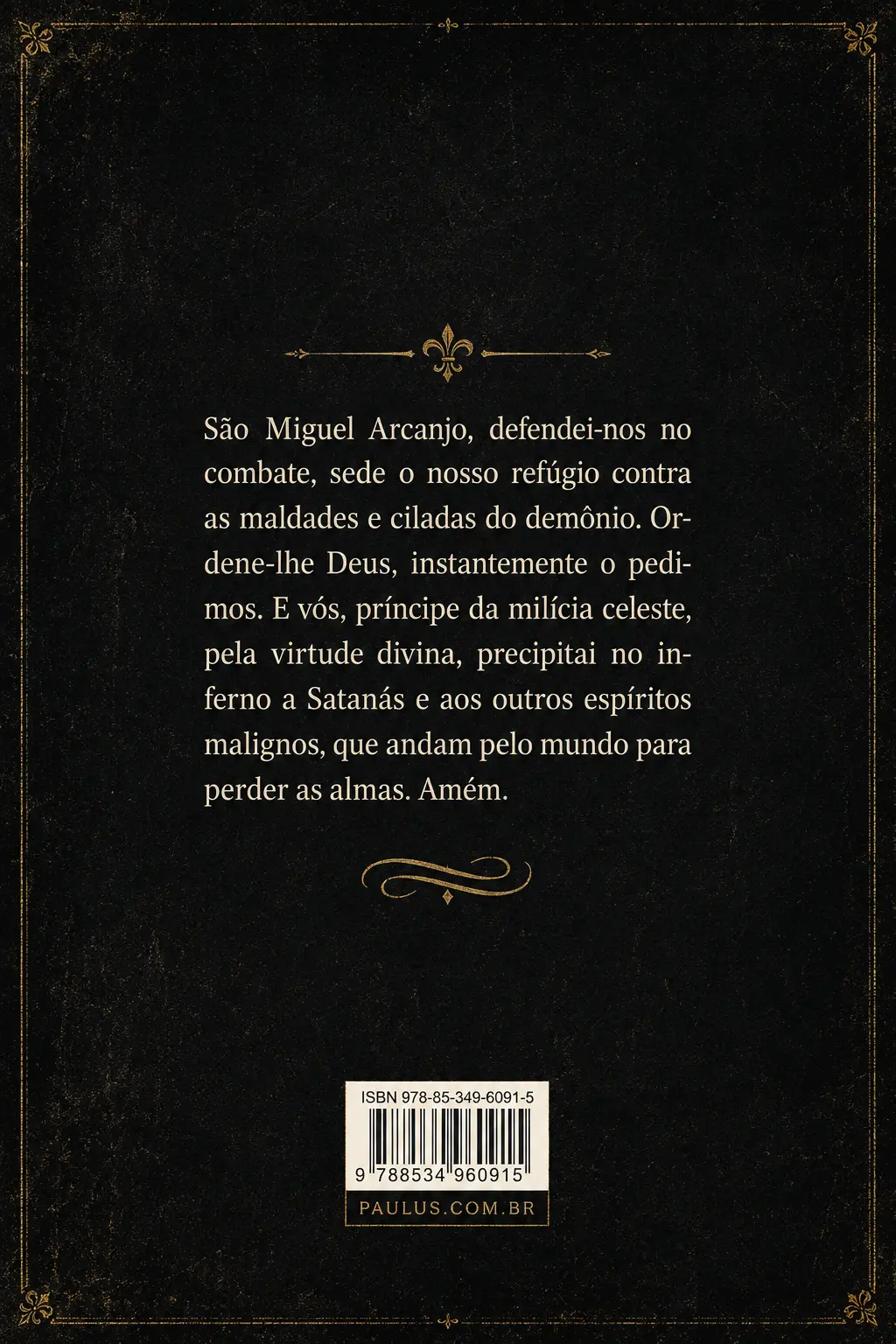 Contracapa do livro com a oração a São Miguel Arcanjo